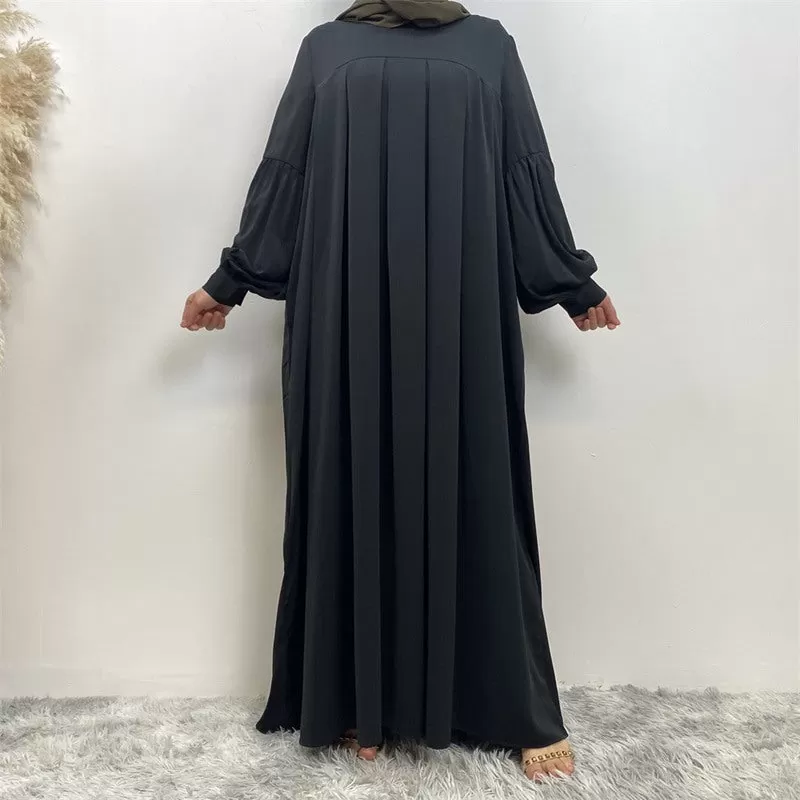 10 Color Options Puff Sleeve Muslim Women Abaya Dress With Pocket