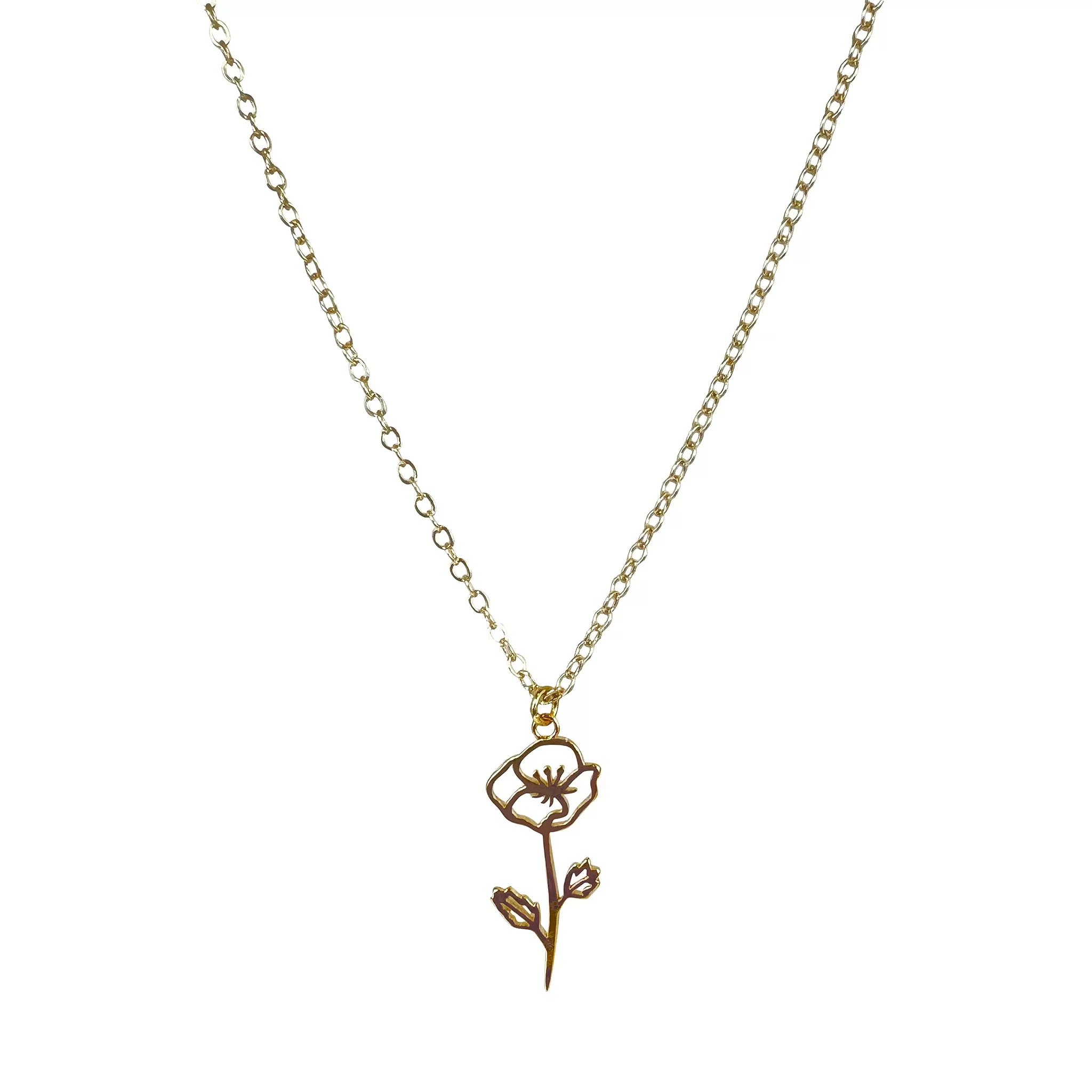 14k Gold Plated Birth Flower Pendant Necklace