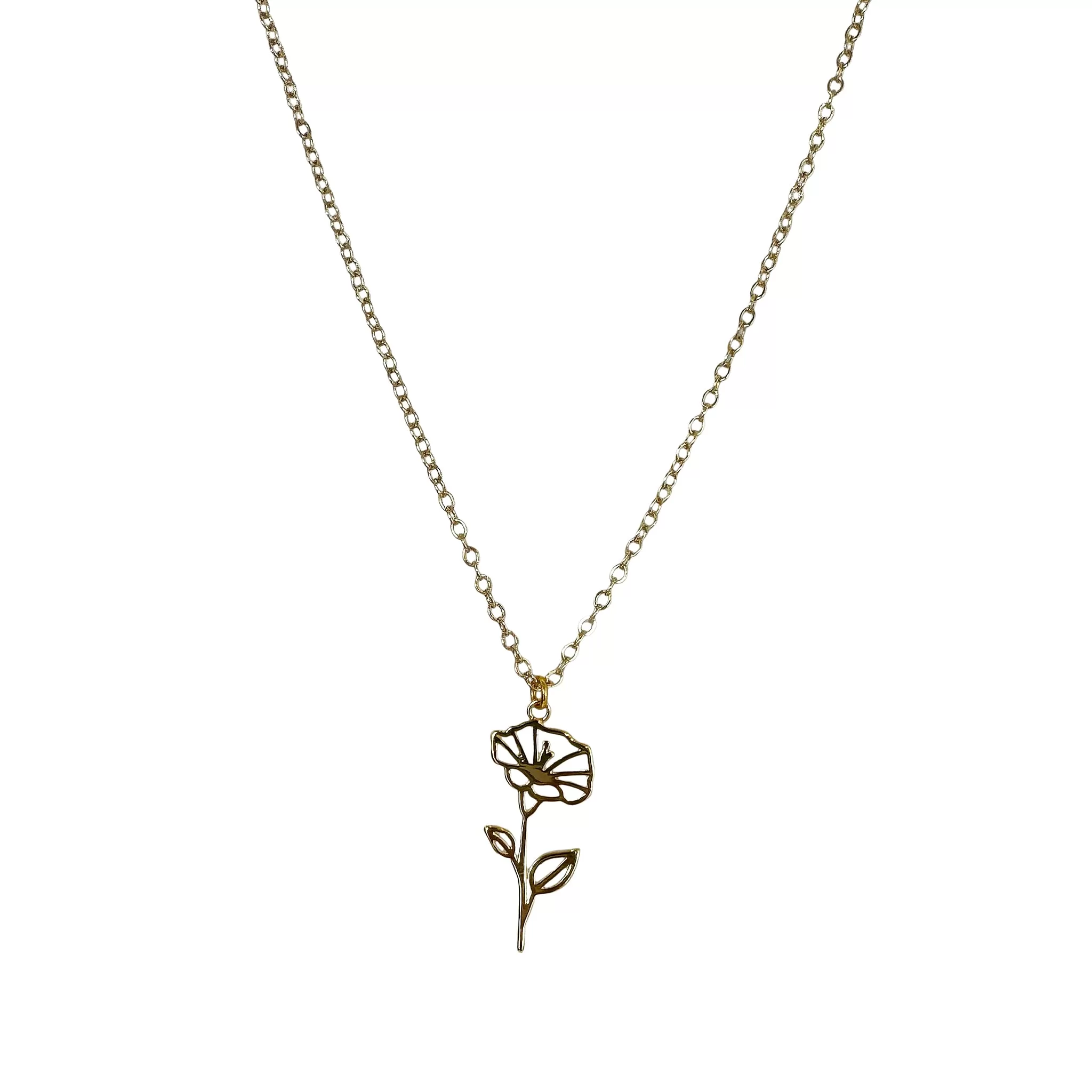 14k Gold Plated Birth Flower Pendant Necklace