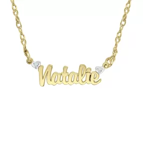 14K Solid Gold Mini Nameplate Necklace with Diamonds