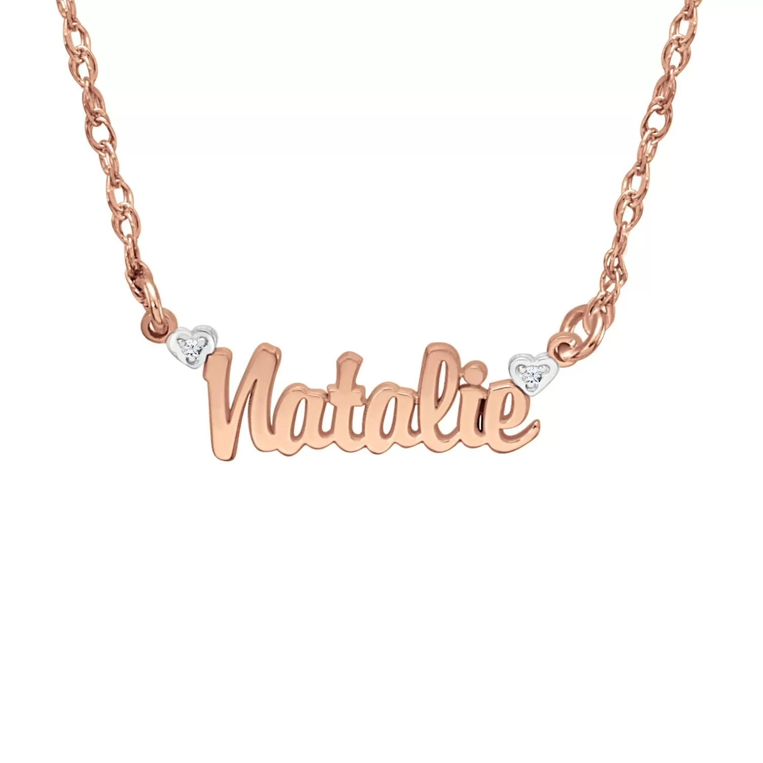 14K Solid Gold Mini Nameplate Necklace with Diamonds