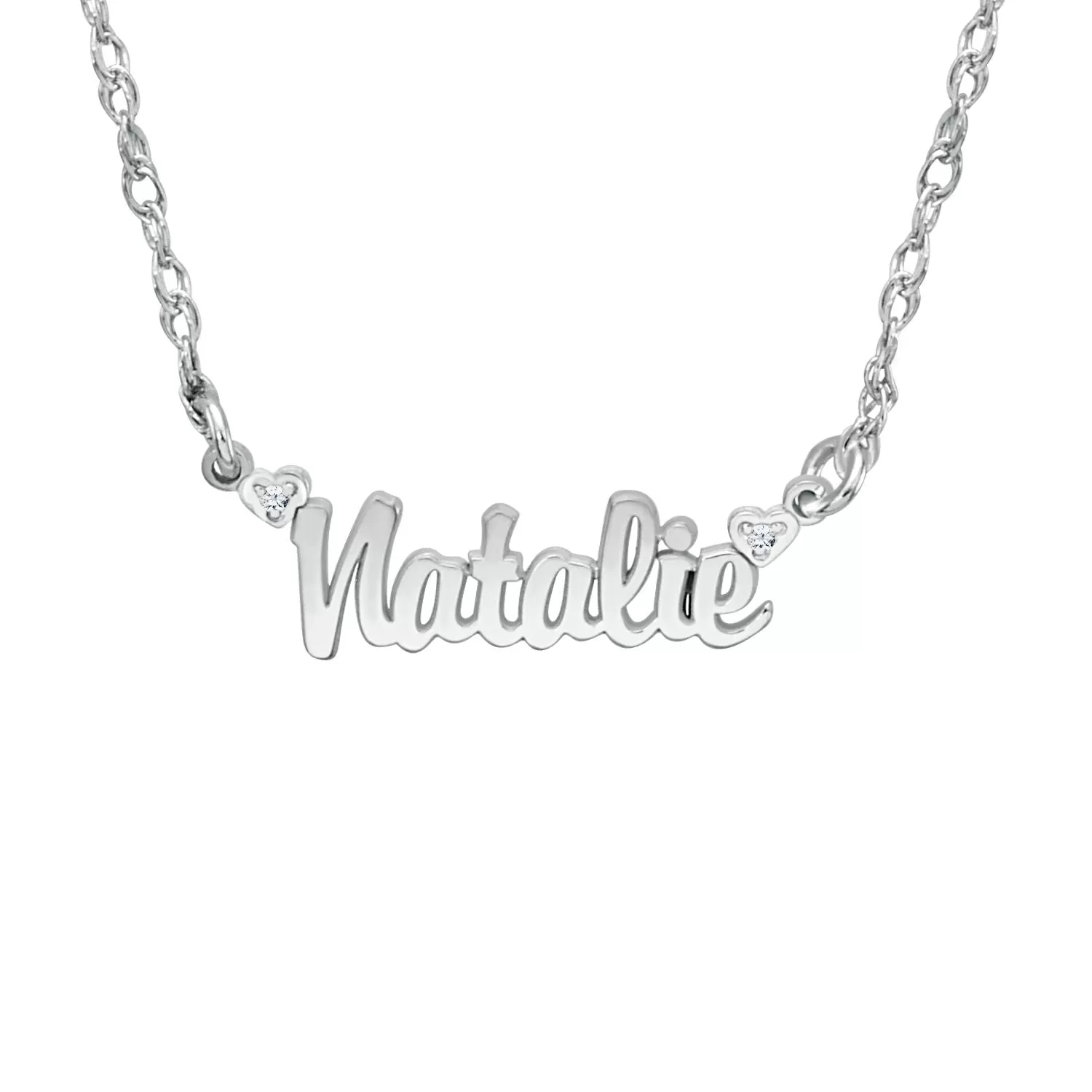 14K Solid Gold Mini Nameplate Necklace with Diamonds