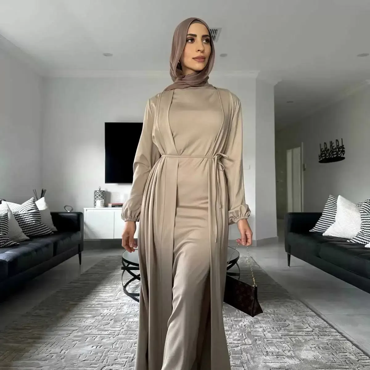 2 Pieces Set Abaya Dress For Muslim Women Modest Fashion