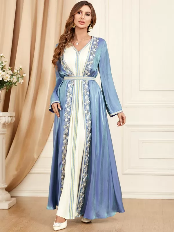 2 Pieces Set Arab Women Caftan Kaftan Dress For Eid And Celebration