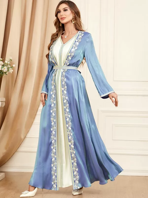 2 Pieces Set Arab Women Caftan Kaftan Dress For Eid And Celebration