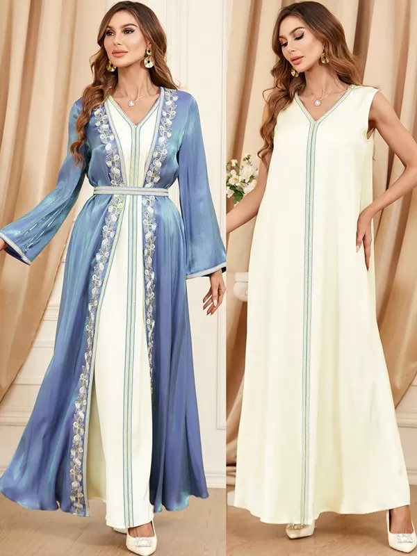 2 Pieces Set Arab Women Caftan Kaftan Dress For Eid And Celebration