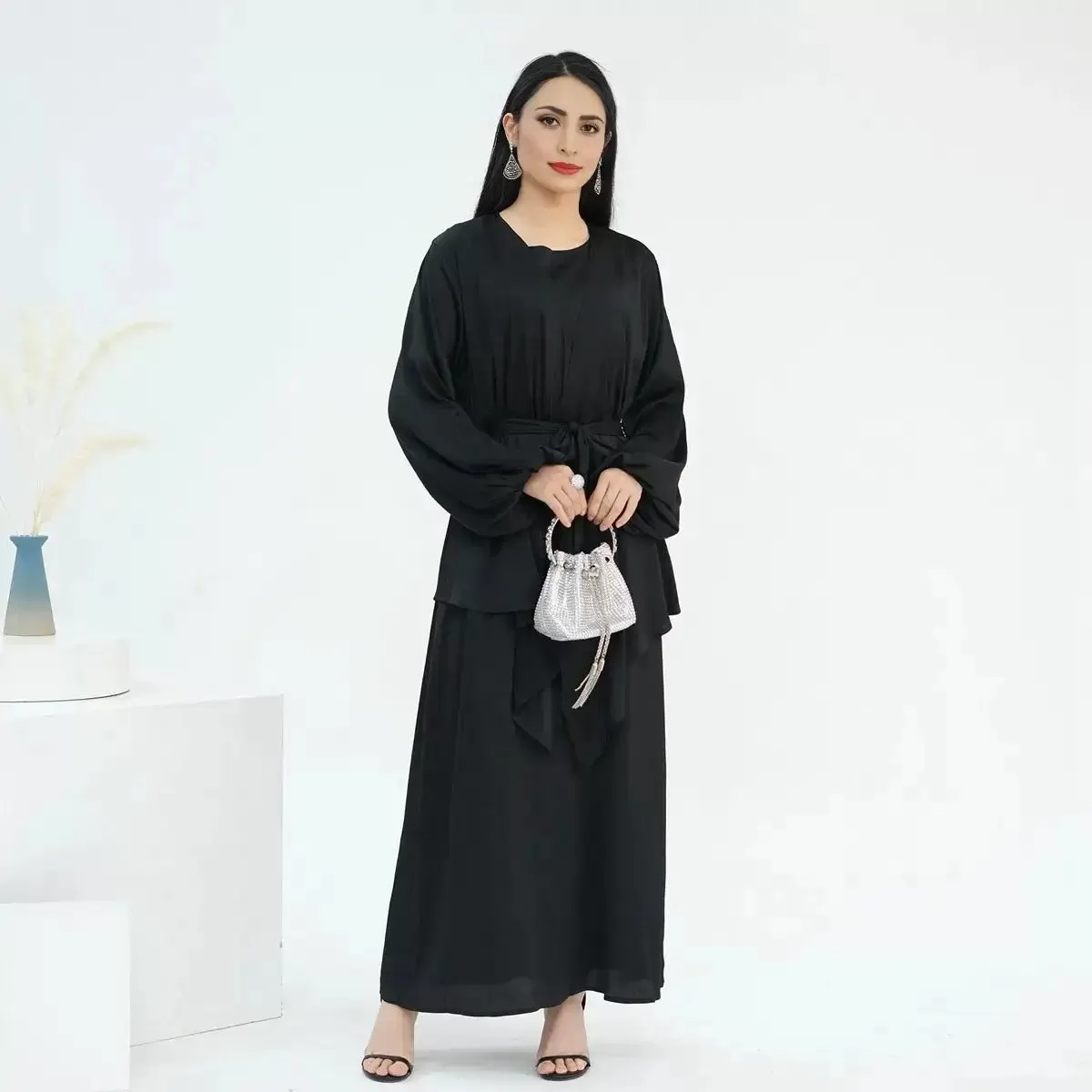 2 Pieces Set Sleeveless Abaya Dress With Outer Tops