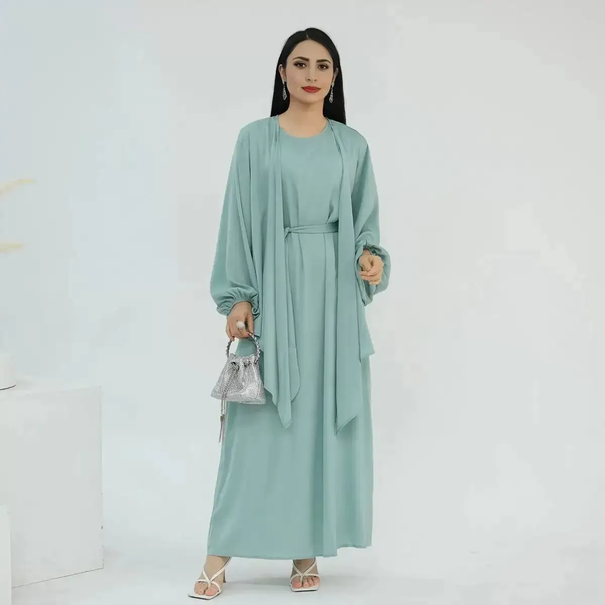 2 Pieces Set Sleeveless Abaya Dress With Outer Tops