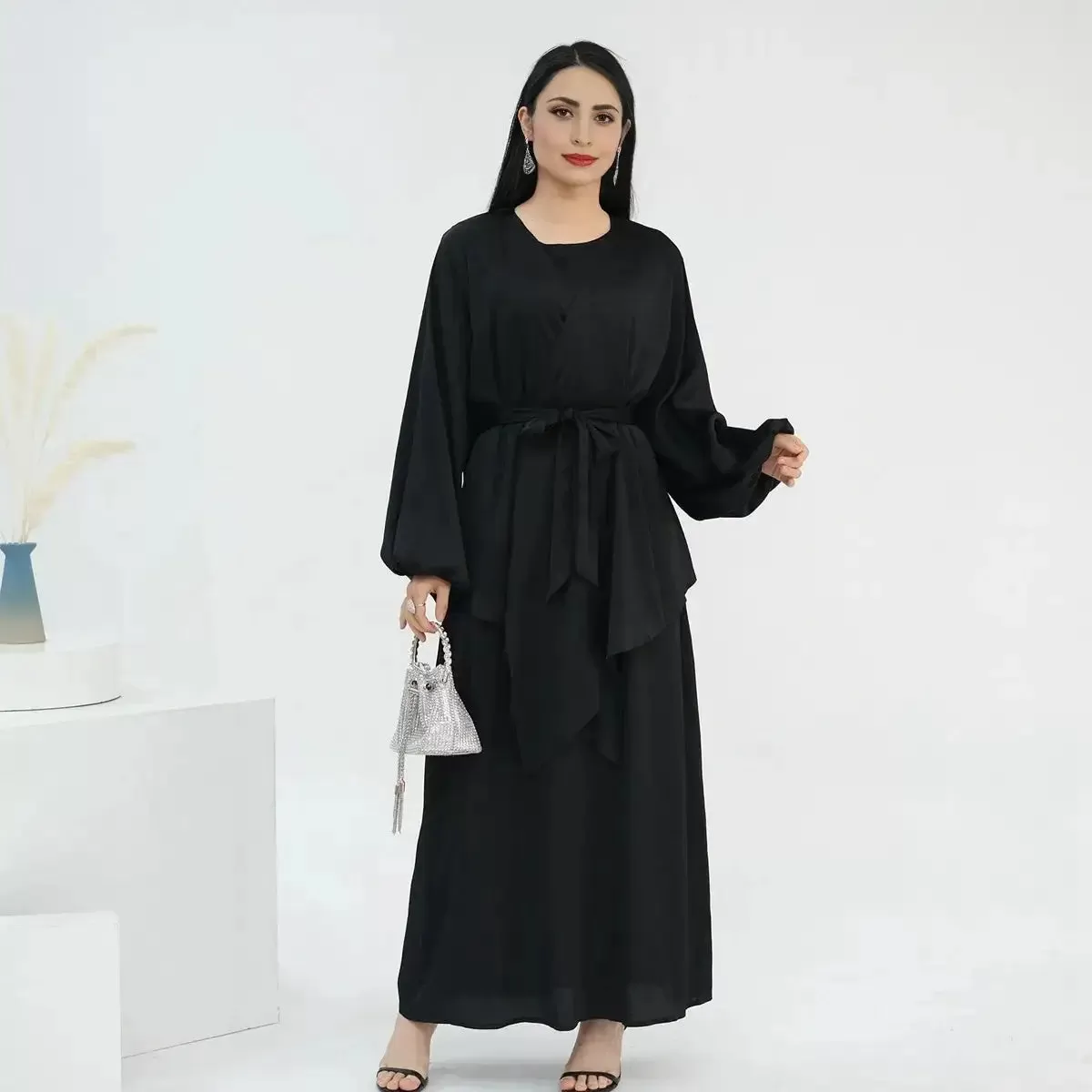 2 Pieces Set Sleeveless Abaya Dress With Outer Tops