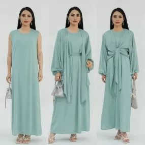 2 Pieces Set Sleeveless Abaya Dress With Outer Tops