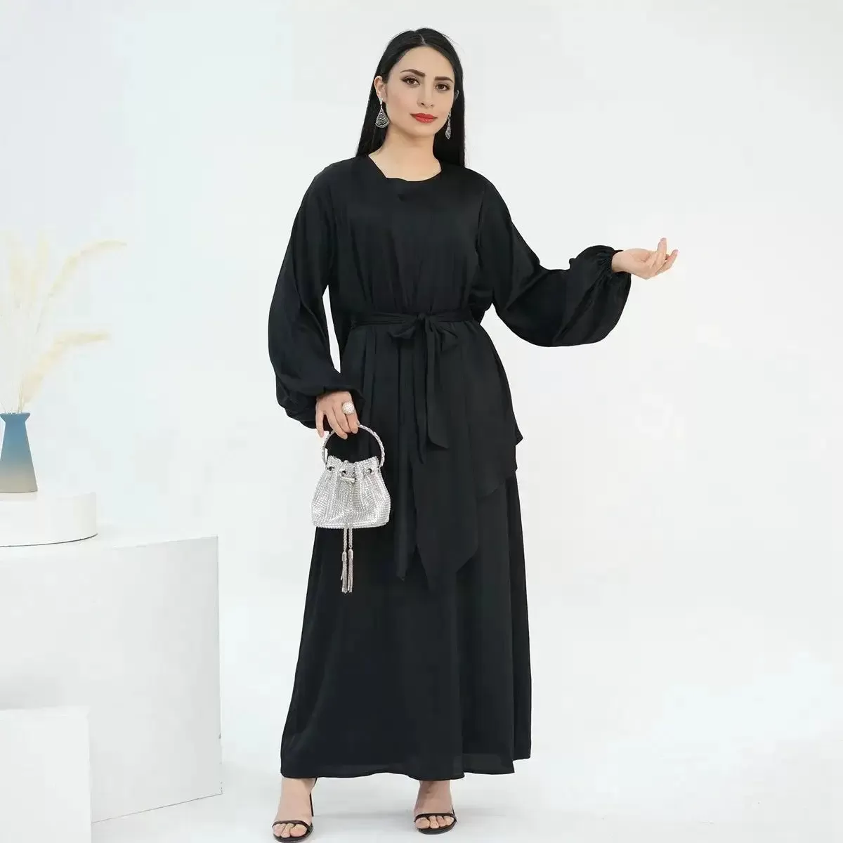 2 Pieces Set Sleeveless Abaya Dress With Outer Tops