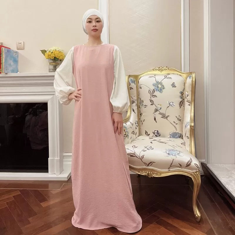 2 Pieces Set Winkle Jilbab Abaya Dress For Muslim Women