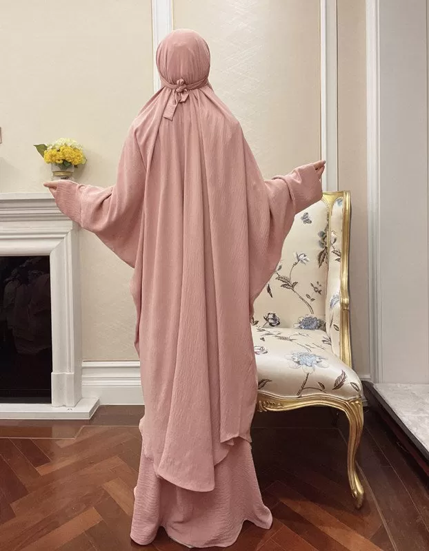 2 Pieces Set Winkle Jilbab Abaya Dress For Muslim Women