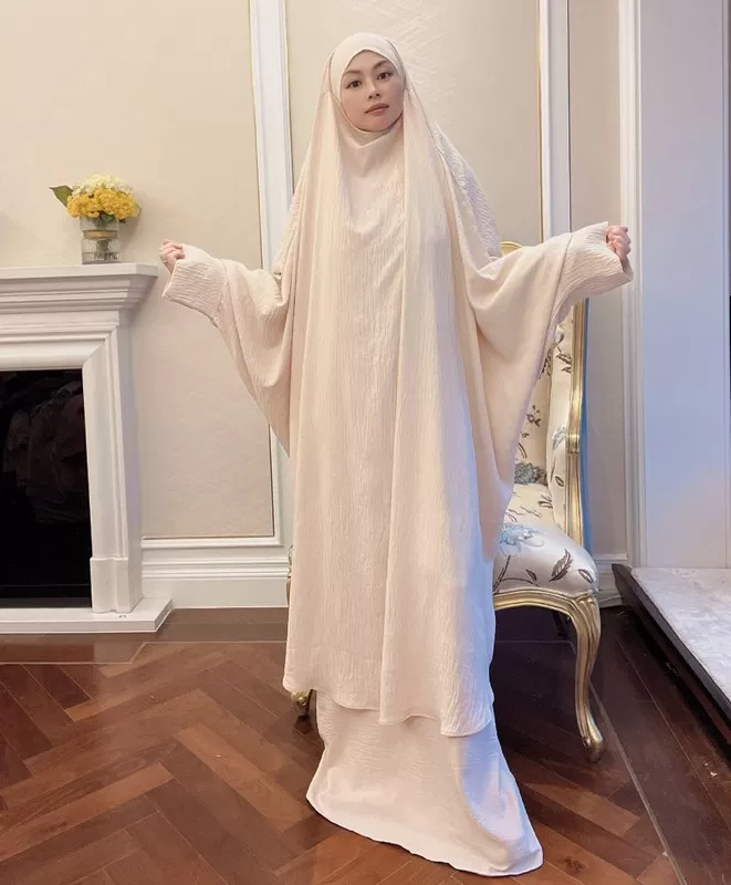 2 Pieces Set Winkle Jilbab Abaya Dress For Muslim Women