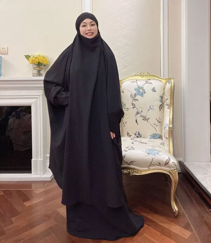 2 Pieces Set Winkle Jilbab Abaya Dress For Muslim Women