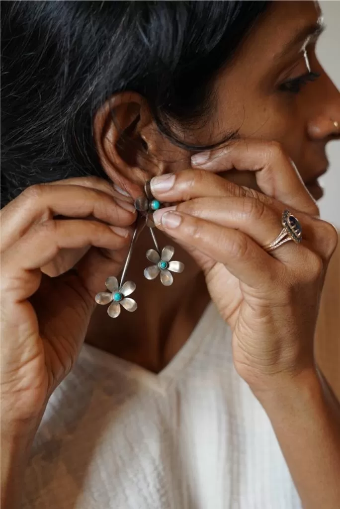 5 Petal Flower Silver Earrings