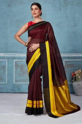 92A154 Maroon Pattu Silk Saree With Golden Mashru Border