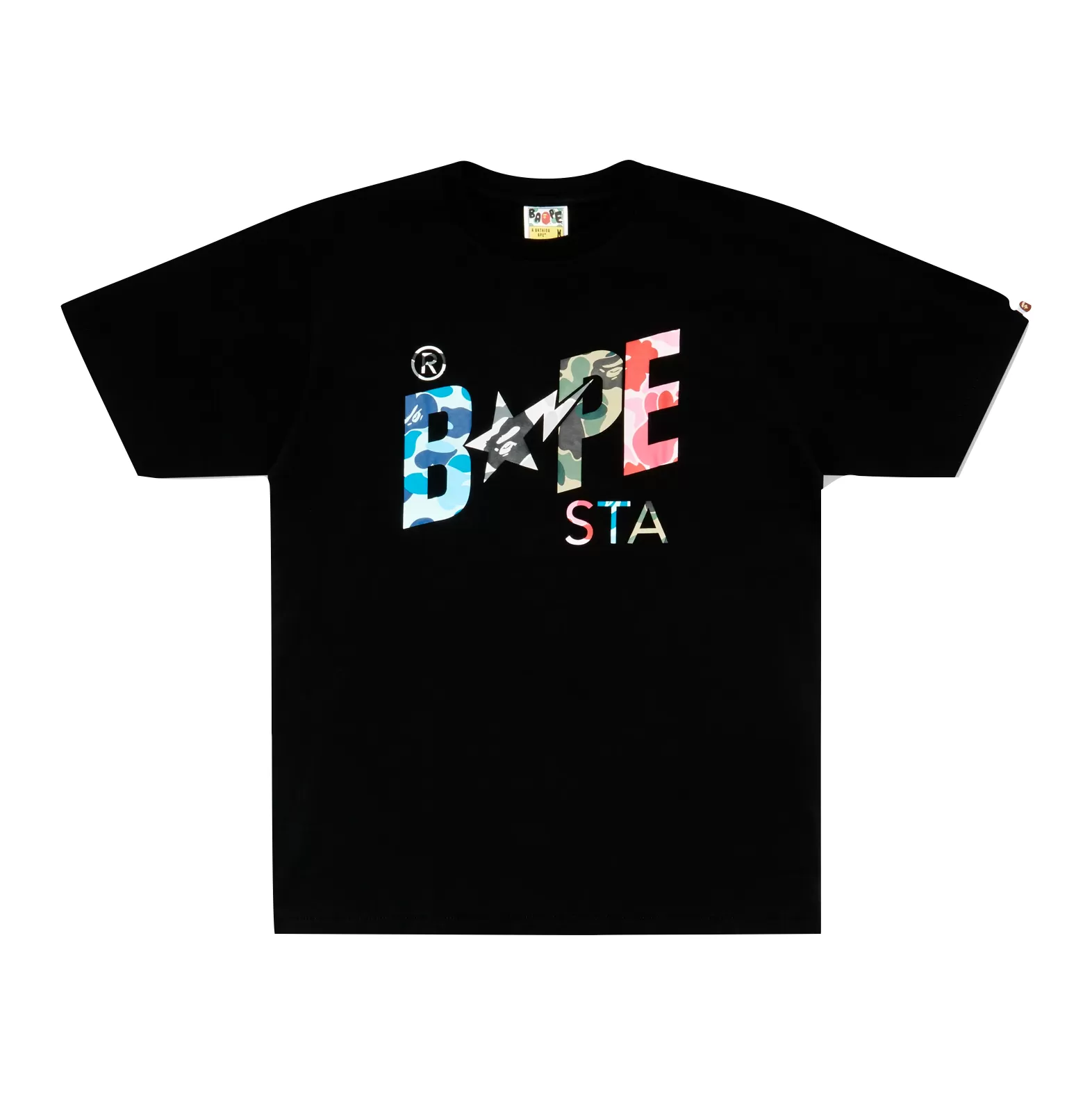 A BATHING APE ABC CAMO CRAZY BAPE STA LOGO TEE - BLACK