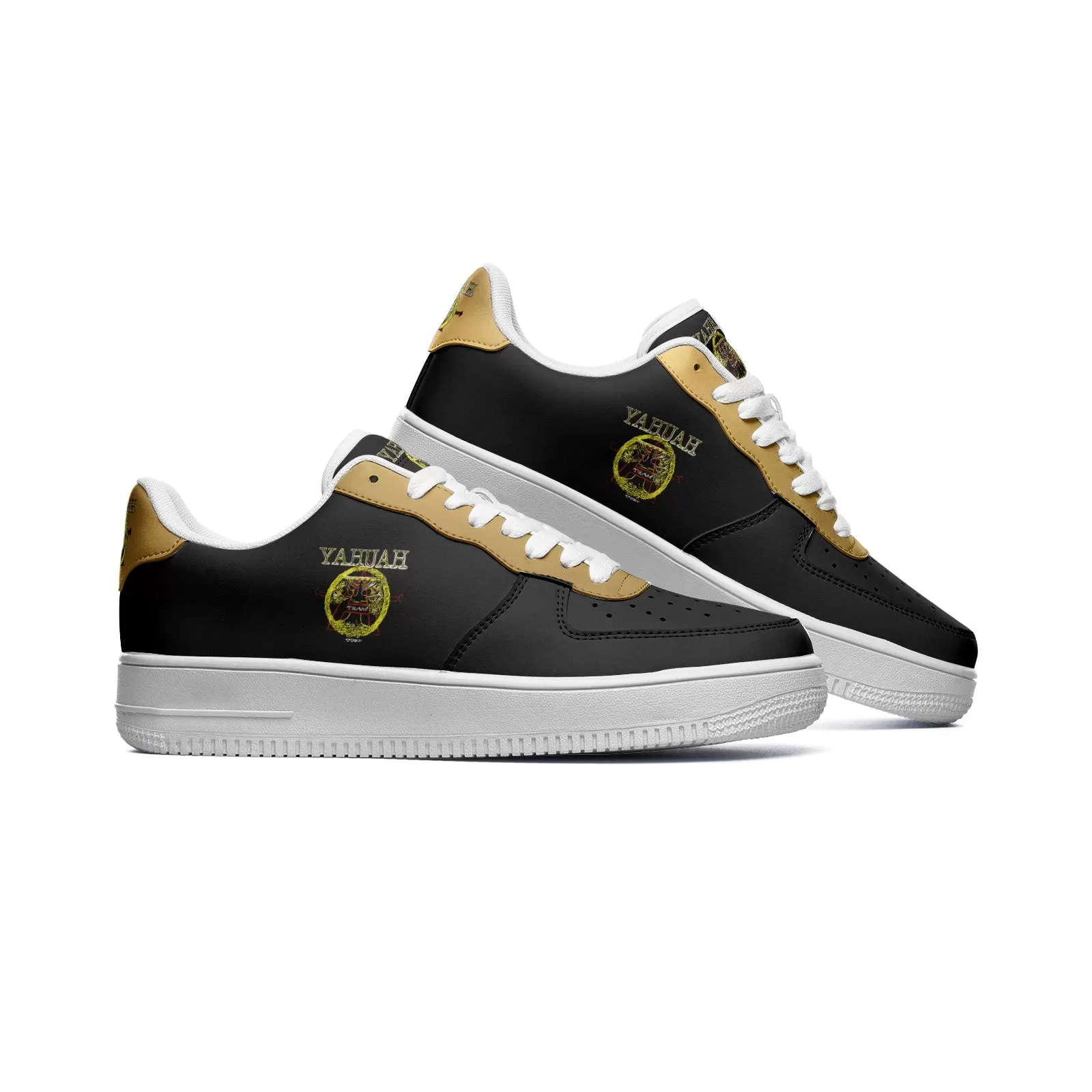 A-Team 01 Gold Low Top PU Leather Unisex Sneakers (White)