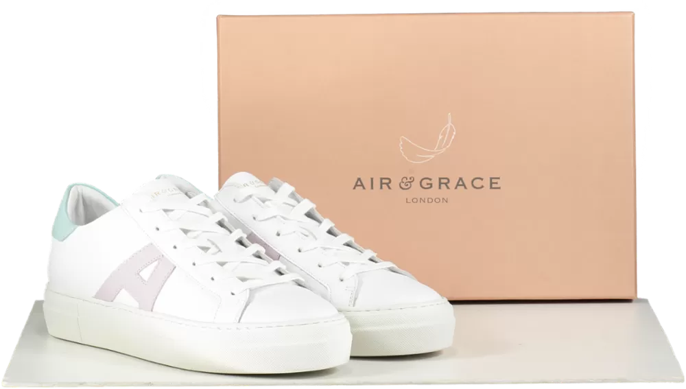 Air & Grace White / Pink / Mint Signature Leather Trainers Bnib UK 7 EU 40 👠