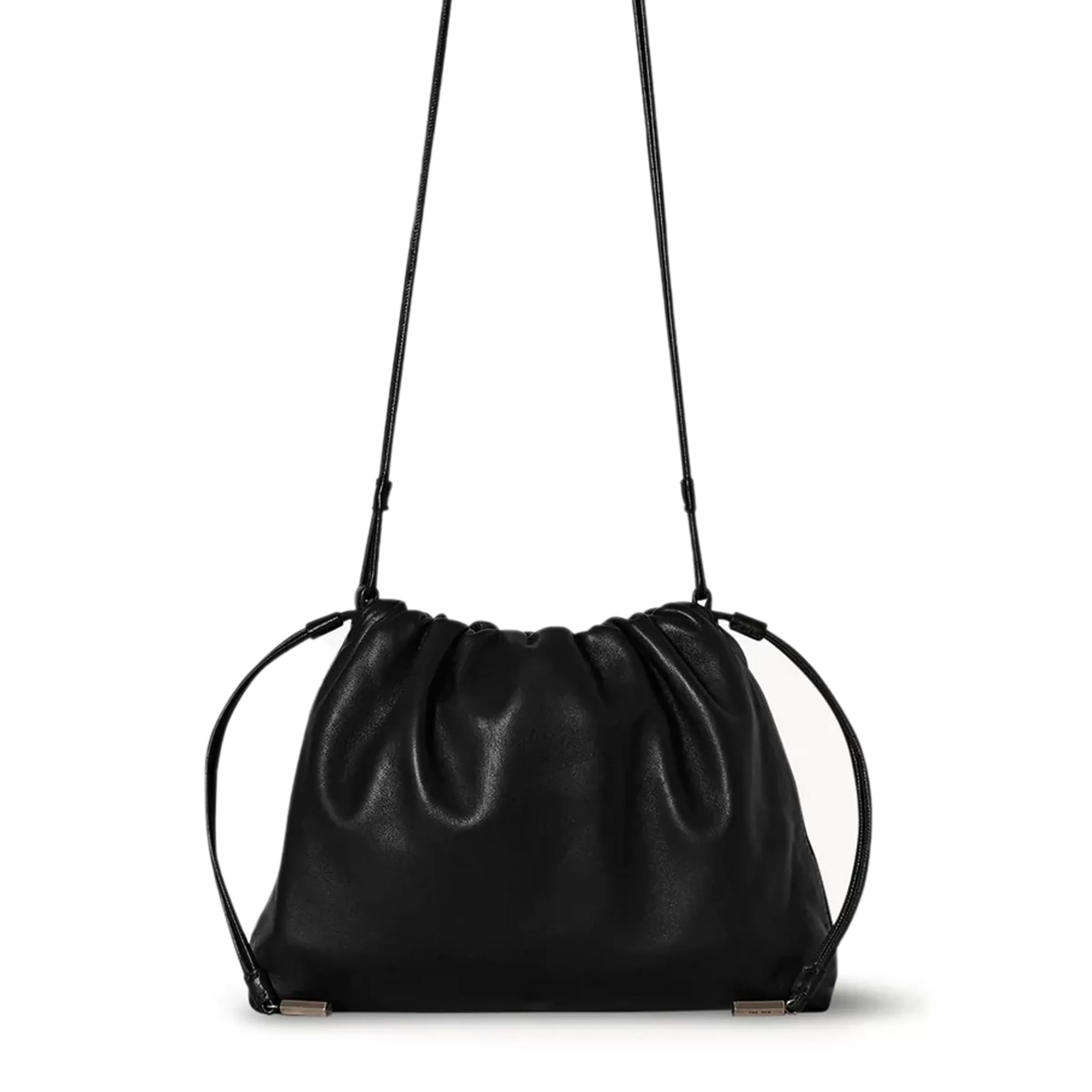 Angy Drawstring Shoulder Bag, Smooth, Black