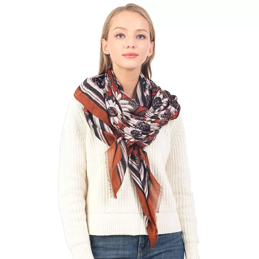 Autumn Sunflower Pattern Oblong Scarf