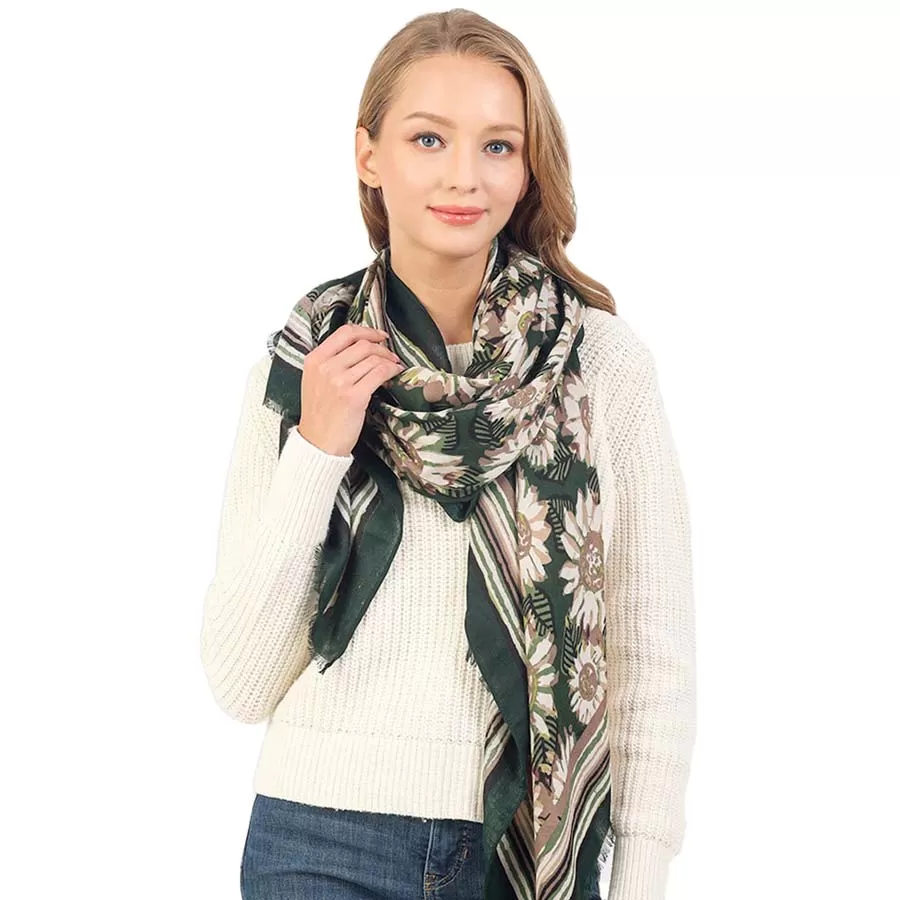 Autumn Sunflower Pattern Oblong Scarf