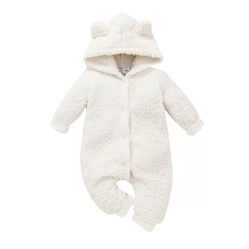 Baby Boys Girls Solid Color Furry Hooded Jumpsuit Crawling Clothes