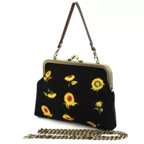 Bag - Kiss Lock Sunflower Cotton Bag