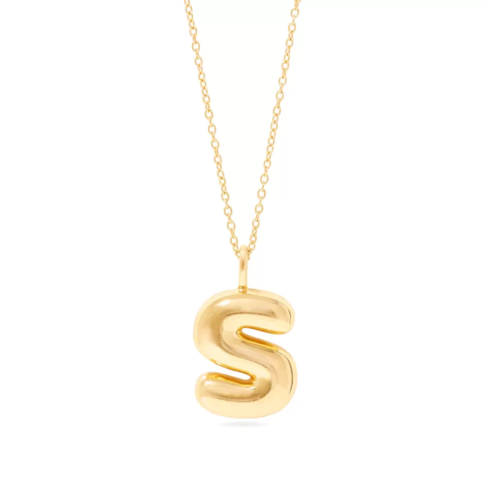 Balloon Initial Pendant Necklace in 14K Gold Over Sterling Silver