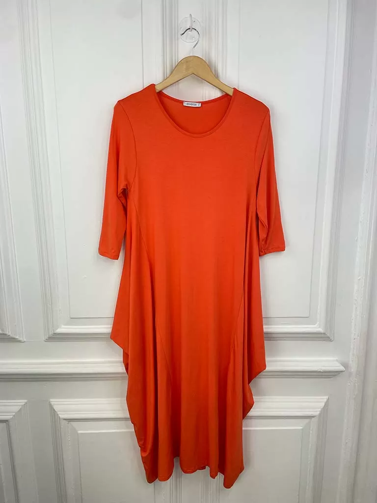 Basic 3/4 Sleeve Layering Dress - Orange