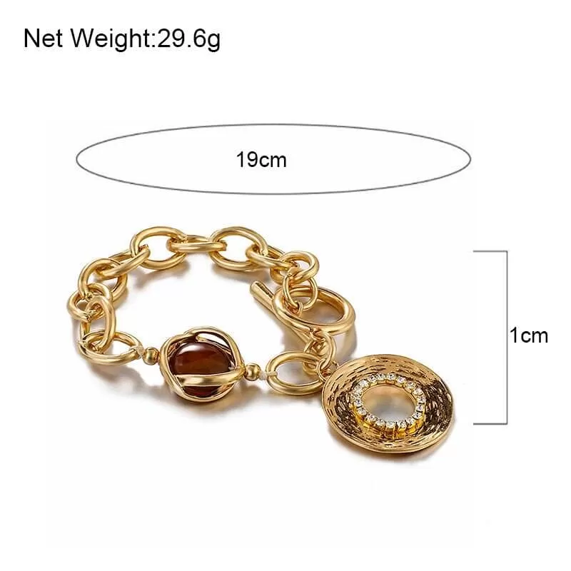 Big Round Thick Chain Smoky Quartz Crystal Fashion Bracelet