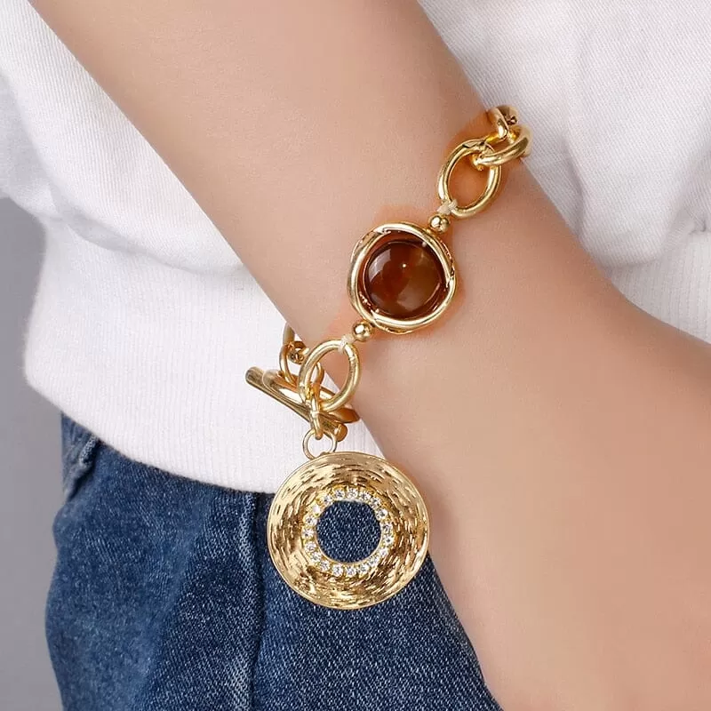 Big Round Thick Chain Smoky Quartz Crystal Fashion Bracelet