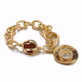 Big Round Thick Chain Smoky Quartz Crystal Fashion Bracelet