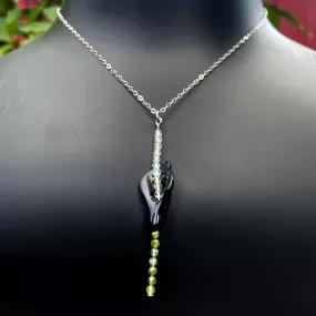 Black agate Calla Lily with moonstone and green tourmaline sterling silver