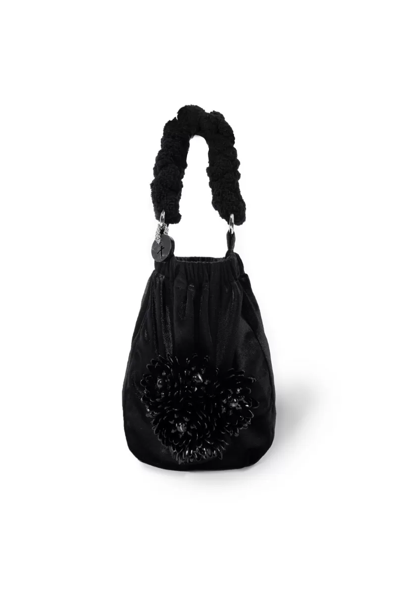 BLACK ATACAMA VELVET TOP HANDLE BAG