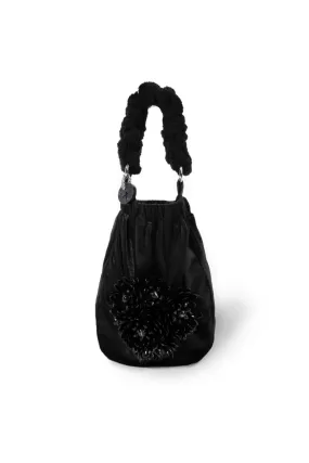 BLACK ATACAMA VELVET TOP HANDLE BAG