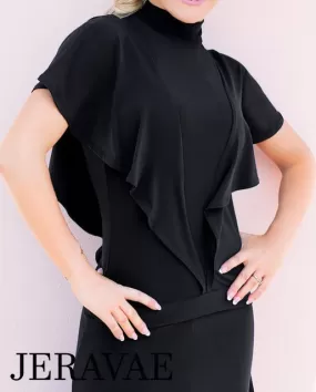 Black Ballroom or Latin Practice Top with Double Sash Sleeves and Open Back with Tie Available in Sizes S-3XL PRA 271