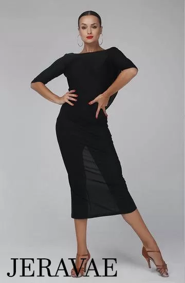 Black Latin Practice/Performance Dress with Back Sash and Half Sleeves Available in Sizes S-XL PRA 122 in Stock