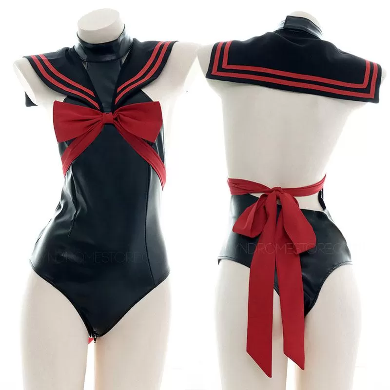 Black Leather Sailor Bodysuit SD00960