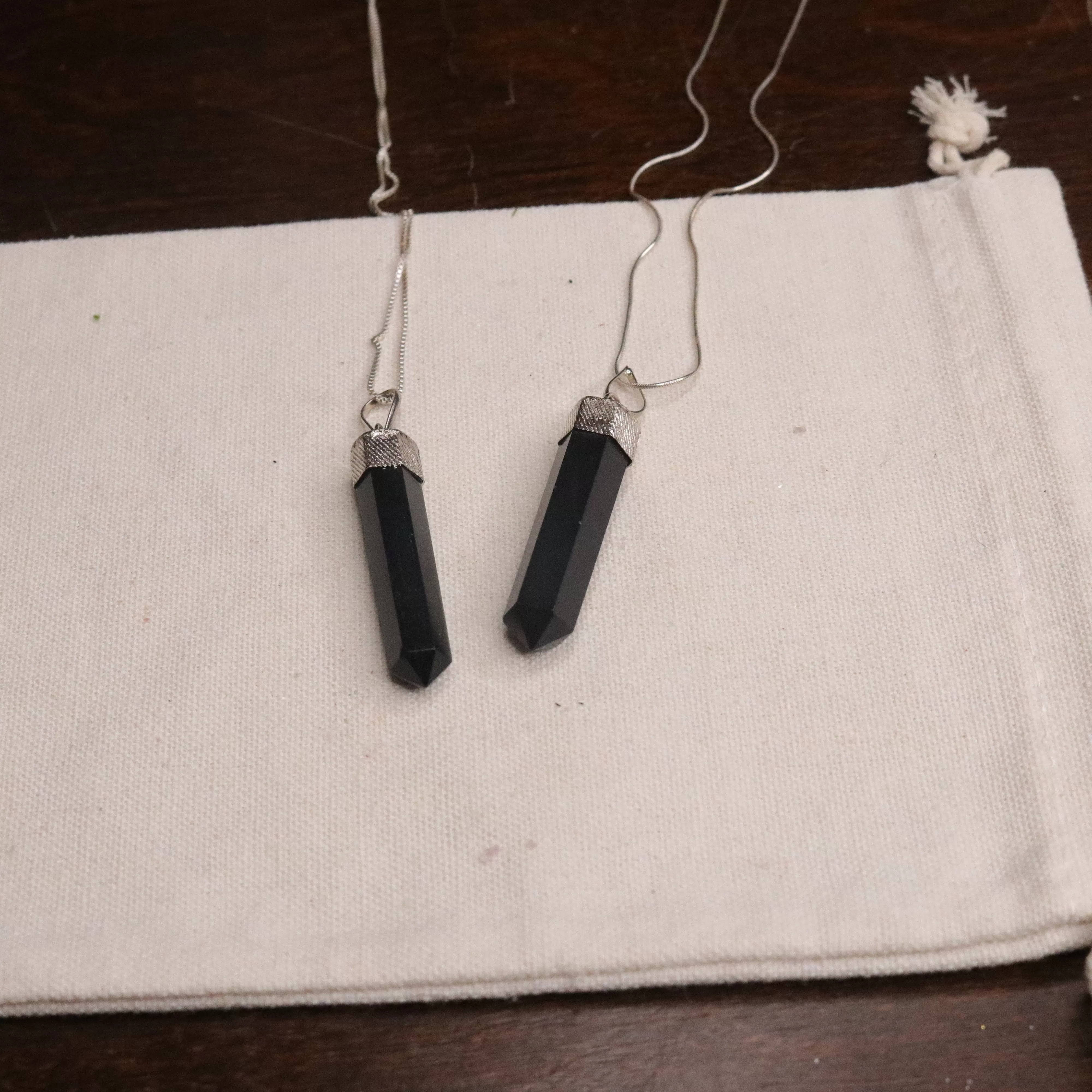 Black Obsidian Pendant on Silver Chain