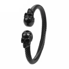 Black/Silver Stainless Steel Skull Bangle Bracelet