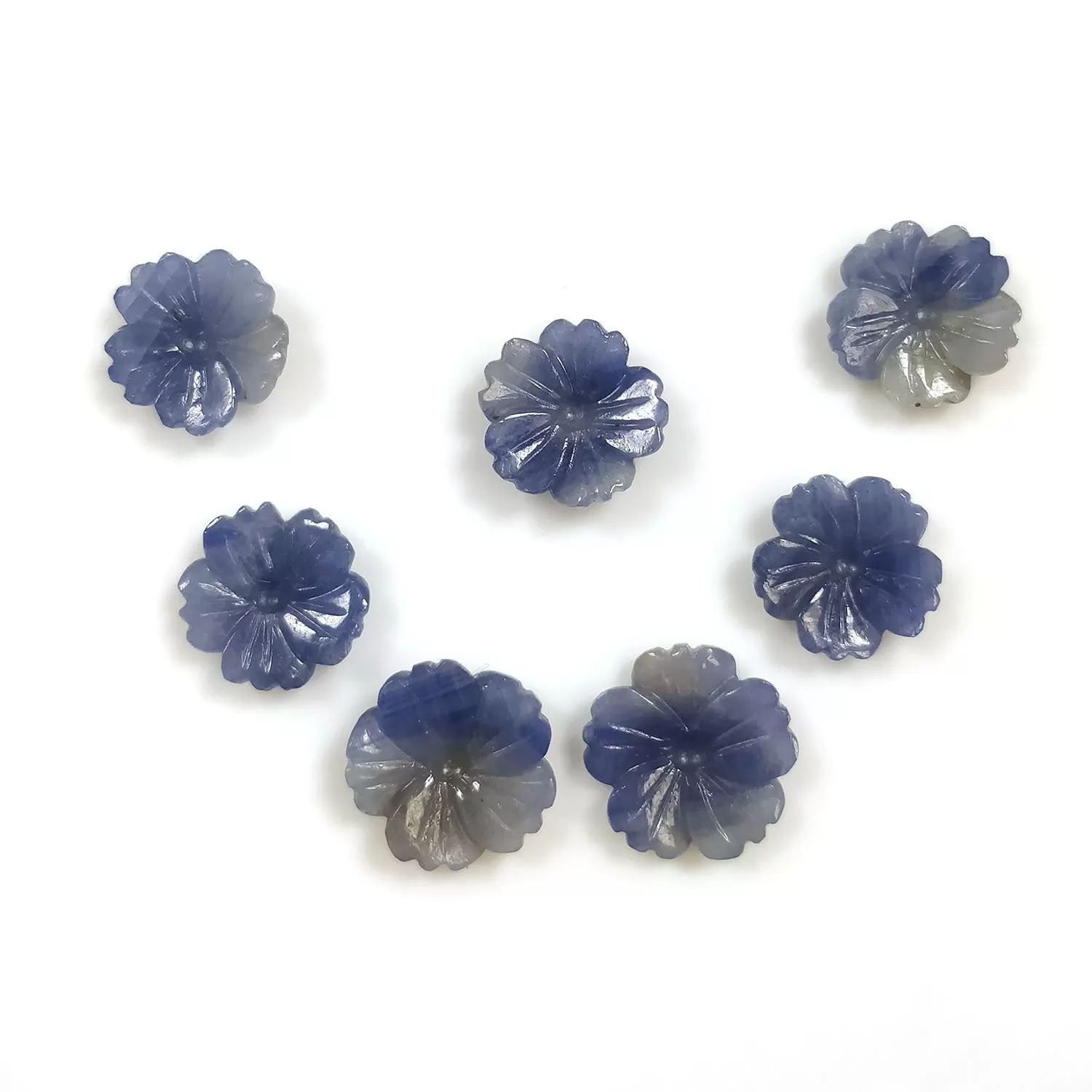 BLUE SAPPHIRE Gemstone Carving : 38ct Natural Untreated Unheated Sapphire Gemstone Hand Carved Round FLOWER Shape 12mm-14mm 7pcs For Jewelry