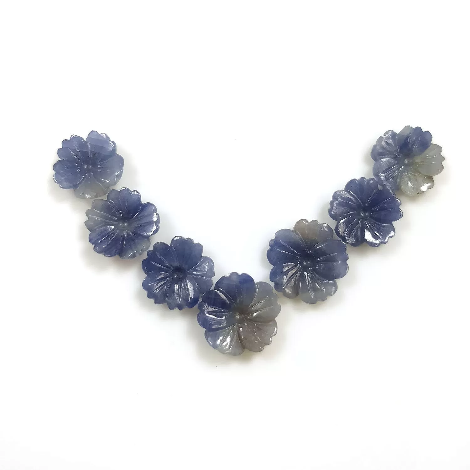 BLUE SAPPHIRE Gemstone Carving : 38ct Natural Untreated Unheated Sapphire Gemstone Hand Carved Round FLOWER Shape 12mm-14mm 7pcs For Jewelry