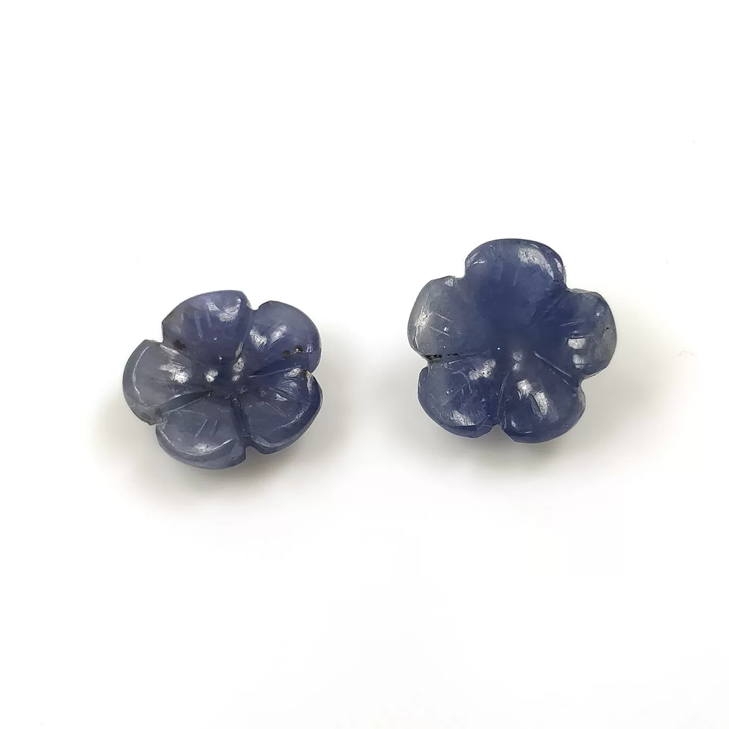 BLUE SAPPHIRE Gemstone Carving : 8.50ct Natural Untreated Unheated Sapphire Gemstone Hand Carved Round FLOWER Shape 11.10mm Pair For Jewelry