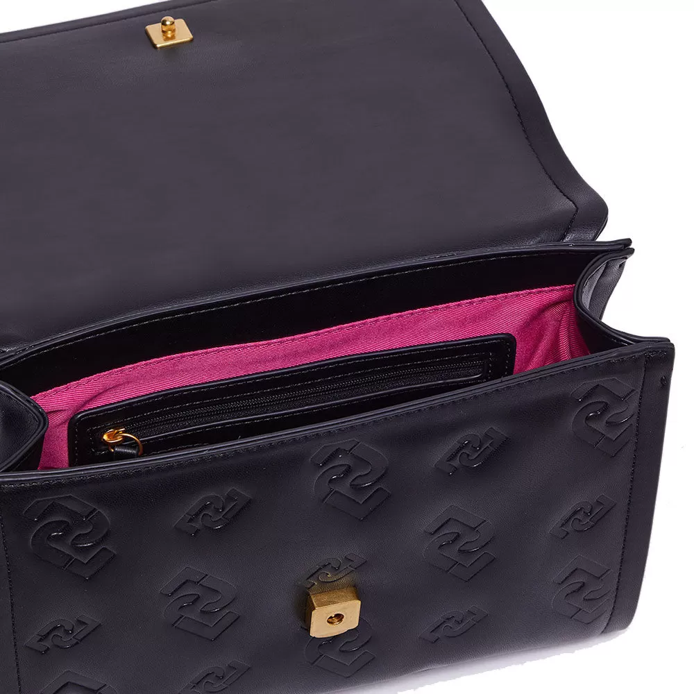 Borsa Donna a Spalla e a Tracolla LIU JO Ecosostenibile con Logo Embossed Nera