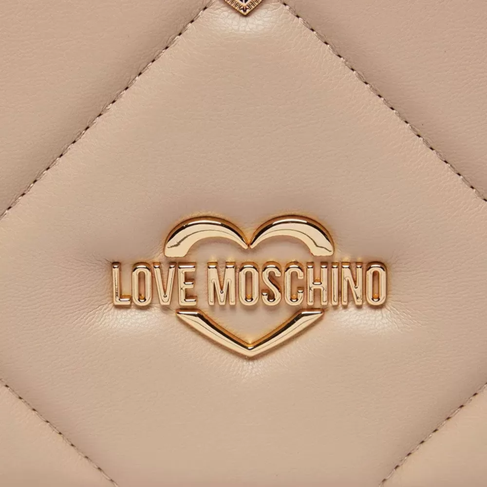 Borsa Donna a Spalla e Tracolla LOVE MOSCHINO linea Jewel Hearts Crema con Borchie Oro