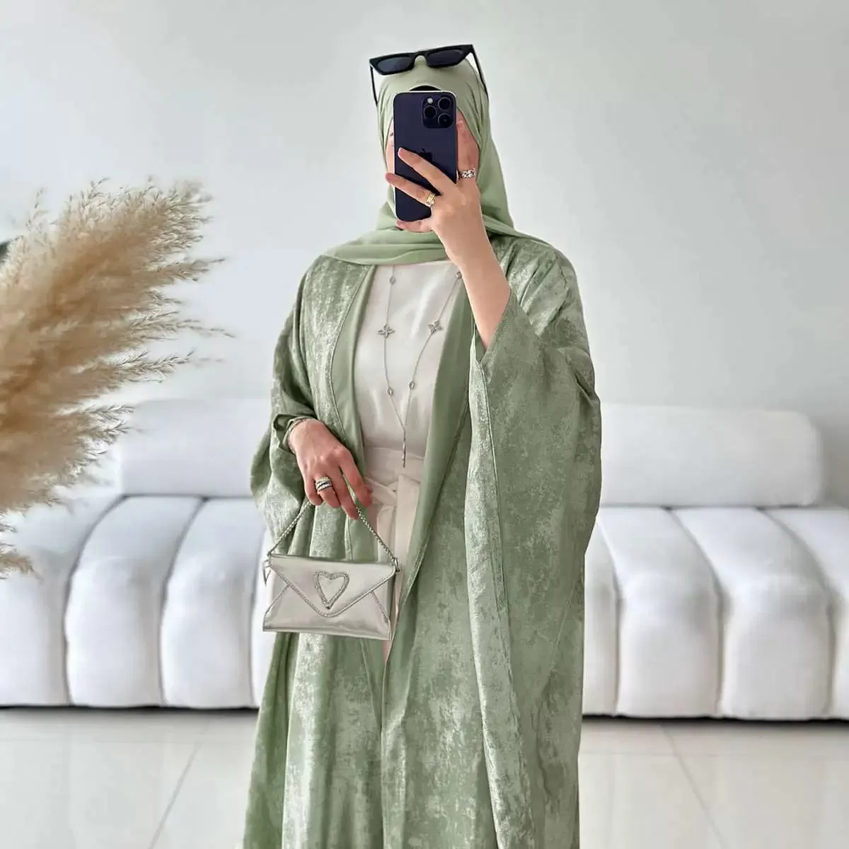 Bronzing Muslim Women Cardigan Open Abaya Dress