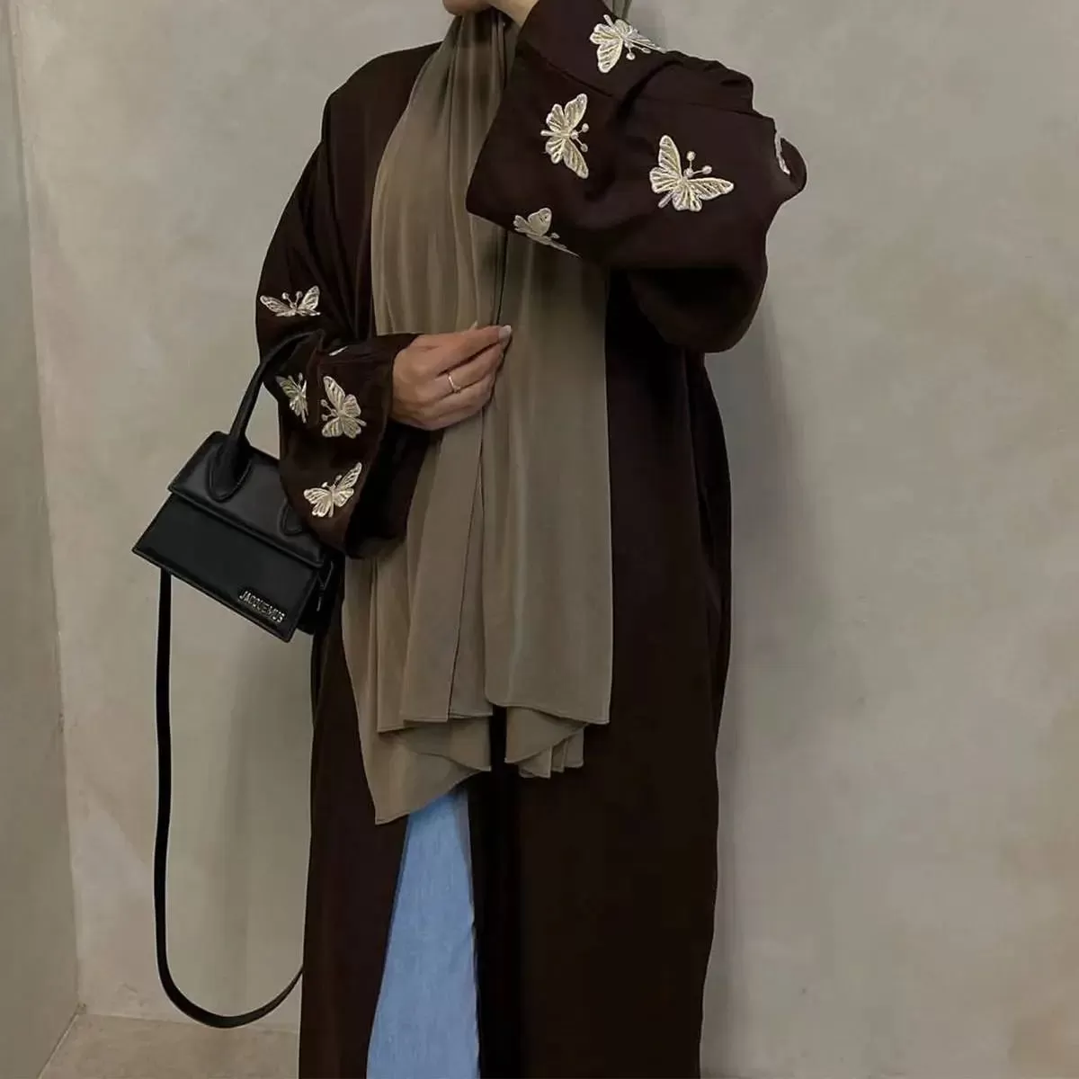 Butterfly Embroidery Cardigan Open Abaya Dress