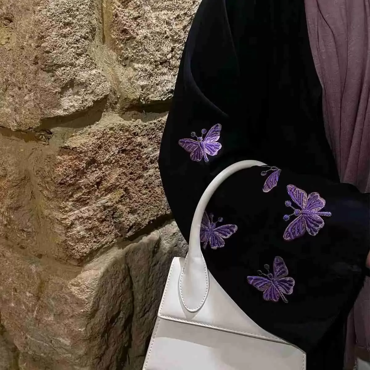 Butterfly Embroidery Cardigan Open Abaya Dress